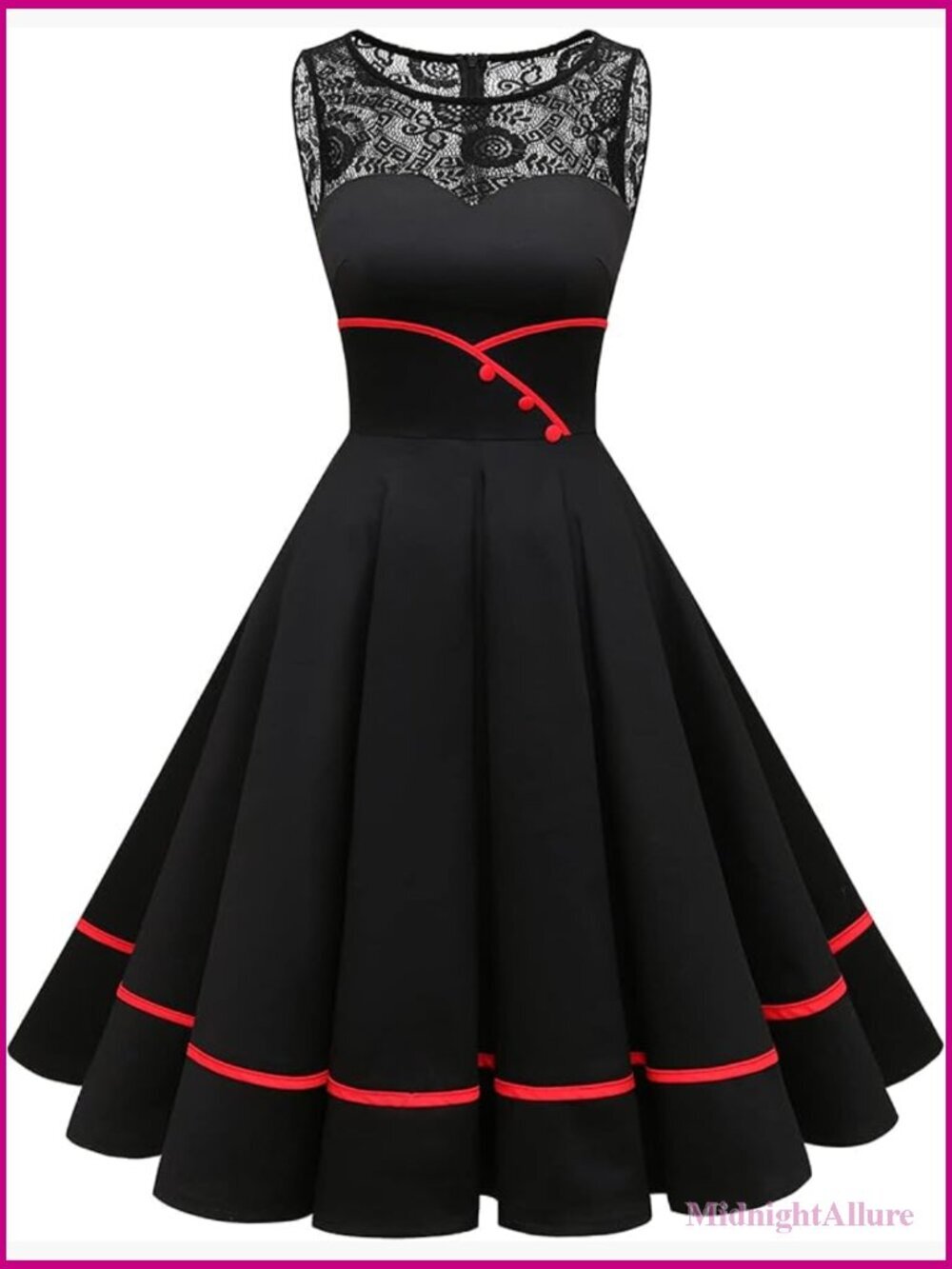 Vintage 50s Retro Rockabilly Floral Lace Sleeveless Swing Party Dress